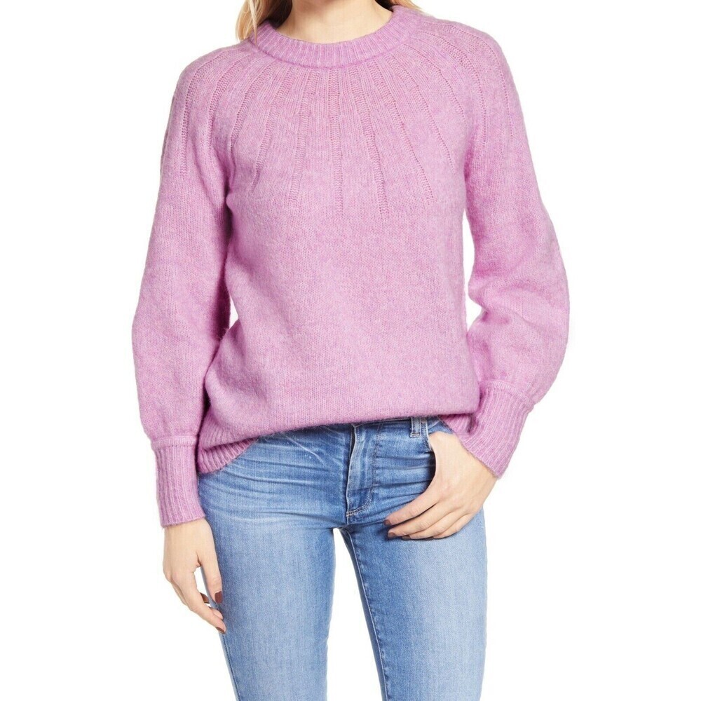 Caslon Women's Pink Tulle Rib Yoke Pullover Crewneck Sweater size M